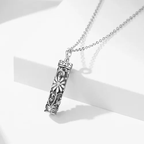 Vista 2 de Collar con colgante de urna de cenizas de cremación y árbol de la vida para mujer, plata de ley US1