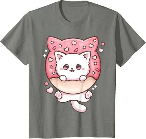 Vista 107 de Camiseta Kawaii Cat Donut Anime Lover Otaku, Negro