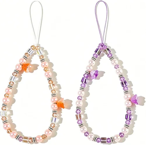Vista 13 de Phone Charm Beaded Camera Wrist Strap Cute Chain Lanyard Wristlet 3 piezas de cristal