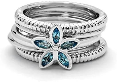 Vista 2 de Azul Topacio Flor Anillo 25quilates (quilates) en plata de ley