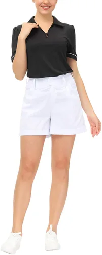 Vista 6 de Belle Poque Women Summer Linen Shorts Elastic High Waisted Shorts with Pockets