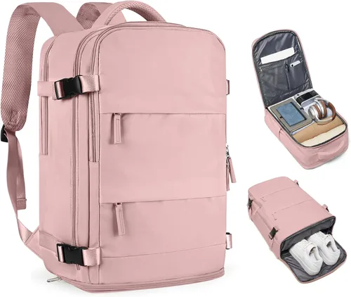 Vista 76 de Mochila de viaje grande, bolsa de mano, aprobada para aviones, para artículos personales, para hombre o mujer, color beige con marrón