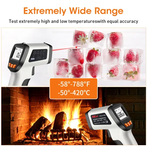 Vista 2 de Pistola de termómetro infrarrojo, pistola de temperatura láser con pantalla LCD, pistola de temperatura térmica para cocinar, horno, pistola