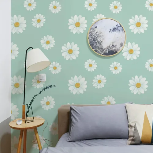 Vista 4 de JAHUL Papel tapiz de margaritas para despegar y pegar, diseño floral, lindo autoadhesivo, extraíble, papel tapiz de flores en papel tapiz/papel