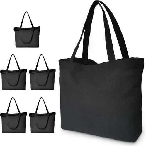 Vista 12 de Koolmox Bolsas de lona con cremallera, paquete de 6 bolsas de algodón de 17 x 14 pulgadas con parte inferior plana, bolsas de compras reutilizables