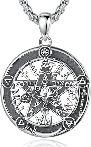Vista 35 de CELESTIA Colgante de plata de ley 925, anillos de tetragrammaton, collar masónico, joyería de pentagrama para mujeres y hombres