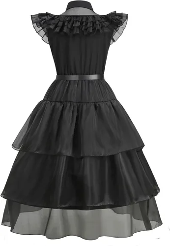 Vista 3 de Nerveol Disfraz negro para niñas, disfraz de Halloween para la familia, disfraz de cosplay, fiesta de princesa, vestido de 4 a 12 años