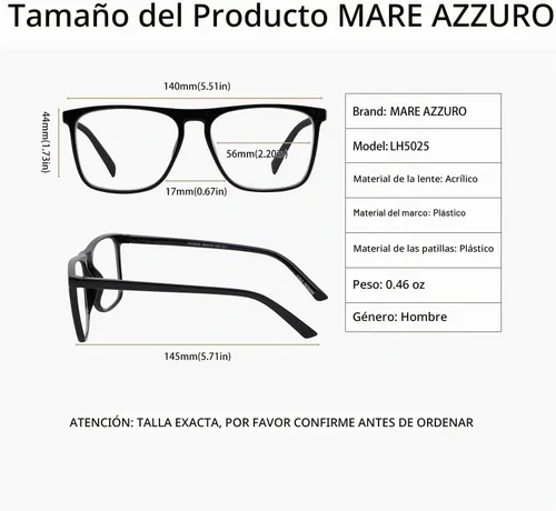Vista 6 de MARE AZZURO Lentes de Lectura para Hombres Elegantes 1 1.25 1.5 1.75 2 2.25 2.5 a 6, Negro