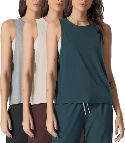 Vista 14 de ODODOS Paquete de 3 camisetas sin mangas sueltas para mujer, camisetas sin mangas para gimnasio, atletismo, entrenamiento, camisetas de yoga