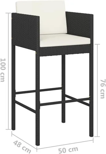 Vista 7 de Taburetes de bar 4 piezas con cojines negro de ratán de poliéster para comedor, sillas de césped para comedor, sillas de mesa de comedor