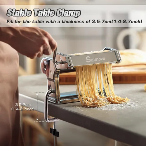 Vista 11 de Sailnovo Máquina para hacer pasta, máquina para hacer pasta de rodillo 180, 9 ajustes de grosor ajustables, máquina de fideos 2 en 1 con rodillos