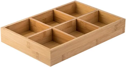 Vista 9 de Cabilock Plato de bambú para ollas calientes con 6 compartimentos, bandeja dividida para verduras, frutas, almacenamiento de alimentos, 12.00 x 8.26