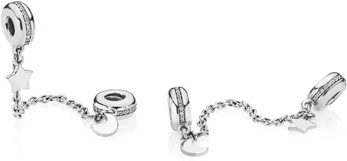 Vista 2 de Colgante de cadena de eslabones de seguridad Moon Star para pulseras Pandora Moments para mujer, plata esterlina, Metal, No es una piedra preciosa