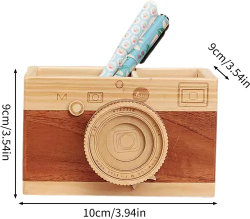 Vista 6 de BestAlice Soporte para lápices de madera para cámara, soporte para bolígrafo de escritorio, accesorios de escritorio retro, decoración