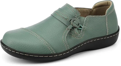 Vista 2 de LAZYPOP Mocasines de cuero clásicos y cómodos para mujer, bonitos zapatos de vestir informales, ligeros, para caminar, zapatos planos