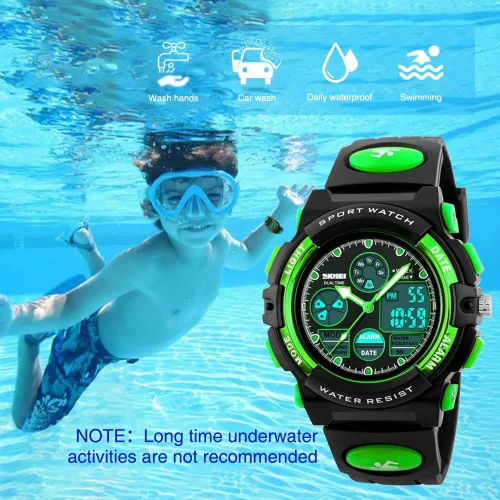 Vista 6 de eYotto Kids Sports Watch Waterproof Boys Multi-Function Analog Digital Wristwatch LED Alarm Stopwatch