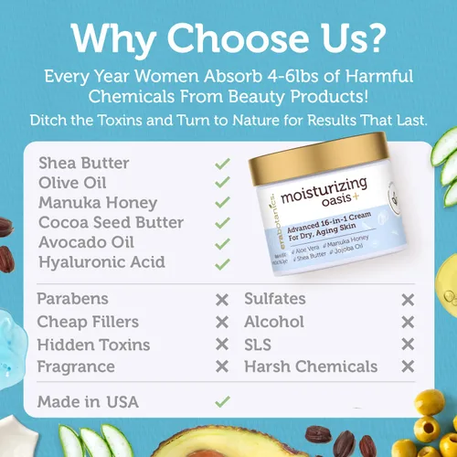 Vista 4 de Crema rejuvenecedora e hidratante natural para la piel, crema facial hidratante 16 en 1 para piel seca con miel de Manuka, manteca de cacao, aceite