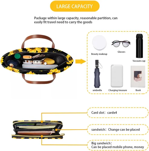 Vista 5 de Suhoaziia Juego de bolsos para mujer, diseño de perro salchicha, con asa superior, para mujer, con cartera de piel sintética