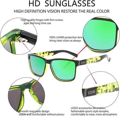 Vista 5 de ANDOILT Gafas de sol cuadradas polarizadas deportivas