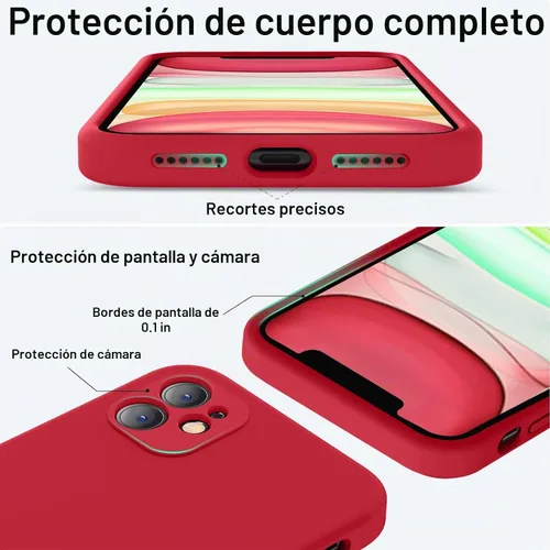 Vista 4 de Vooii Funda compatible con iPhone 11, silicona líquida mejorada con bordes planos, protección de cámara, forro de microfibra antiarañazos suave Rojo