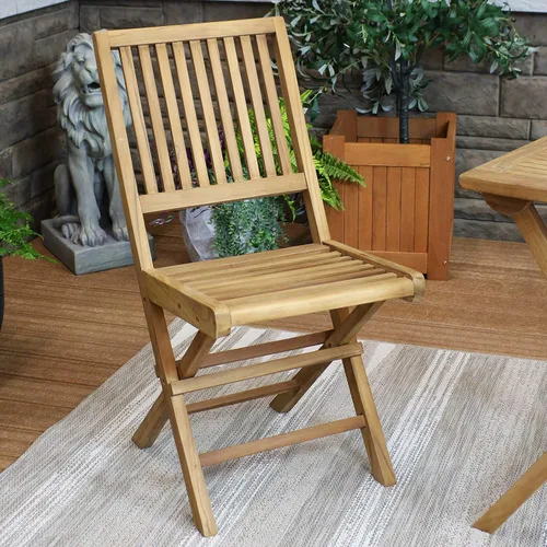 Vista 5 de Sunnydaze - Sillas plegables de madera de teca para exteriores, juego de 2 sillas plegables de patio para terraza o balcón, muebles de madera