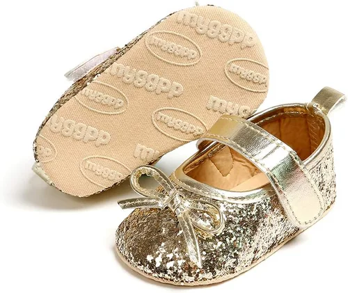 Vista 3 de Zapatos planos Mary Jane para bebé con diadema de lazo, vestido de princesa floral para bebé, suela suave, zapatos de cuna antideslizantes
