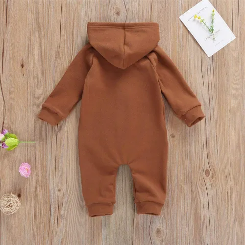 Vista 10 de FYBITBO Mameluco con capucha y cremallera para bebés, niños y niñas, mameluco de manga larga para otoño e invierno, ropa cálida