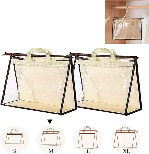 Vista 10 de fazhongfa 2 bolsas para el polvo para bolsas, organizador de almacenamiento de bolsos transparentes, no tejidas, bolsa colgante con cremallera y asa