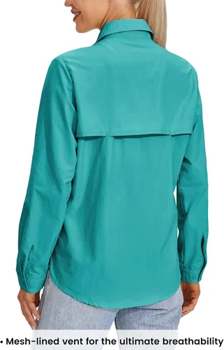 Vista 3 de Willit Camisas de manga larga con protección solar UPF 50+ para mujer, camisetas de pesca con FPS de secado rápido para senderismo al aire libre
