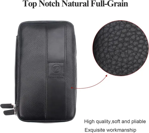 Vista 2 de FIREDOG Bolsa de cigarros, de cuero genuino, portátil, caja de cigarros para el día del padre, hombres, marido (capacidad para 5-6 puros, negro)