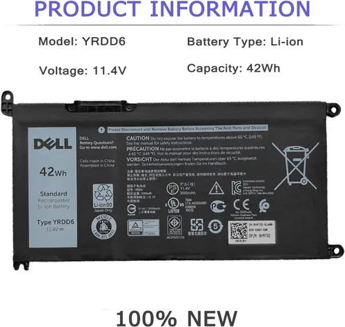 Vista 2 de DELL YRDD6 1VX1H - Batería para laptop Dell Inspiron 7586 5482 5485 5491 3310 2 en 1 3493 3582 3593 3793 5493 5593 5593 5480 5590 5591 5555 37.0 in