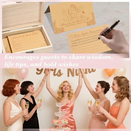 Vista 3 de Consejos y deseos para la futura novia, tarjetas de consejos de boda para decoraciones de despedida de soltera, juegos de despedida de soltera, caja