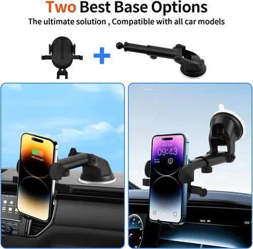 Vista 2 de Soporte de teléfono para automóvil [succión potente mejorada y brazo de abrazadera estable] - Soporte universal ajustable de 360°