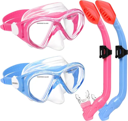 Vista 11 de 2 Sets Snorkeling Gear for Kids, Kids Snorkel Set for Ages 6-14, Dry Top Snorkel Mask Set for Youth Boys Girls Junior, Tempered Glass Diving