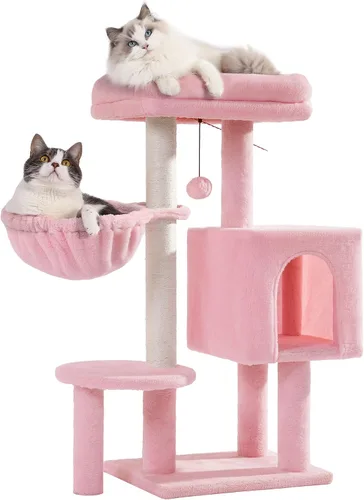 Vista 8 de Árbol de cactus para gatos, torre pequeña para gatos con poste rascador de 32 pulgadas con casa de condominio para gatos, hamaca acogedora y cama