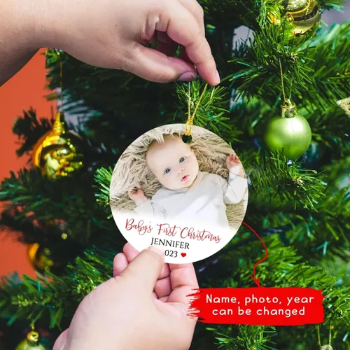 Vista 4 de Adorno de Navidad personalizado con foto del primer año del bebé 2025, adorno de Navidad con foto personalizada del primer año del bebé para nuevos