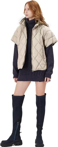 Vista 5 de Ogfao Chaleco acolchado de manga corta para mujer, chaleco ligero, chaqueta acolchada con bolsillos