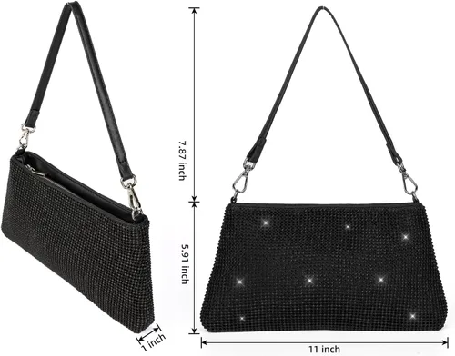 Vista 2 de Valleycomfy Bolso de mano de noche brillante para mujer, mujer, niña, novia, con diamantes de imitación, para graduación, cóctel, fiesta, boda