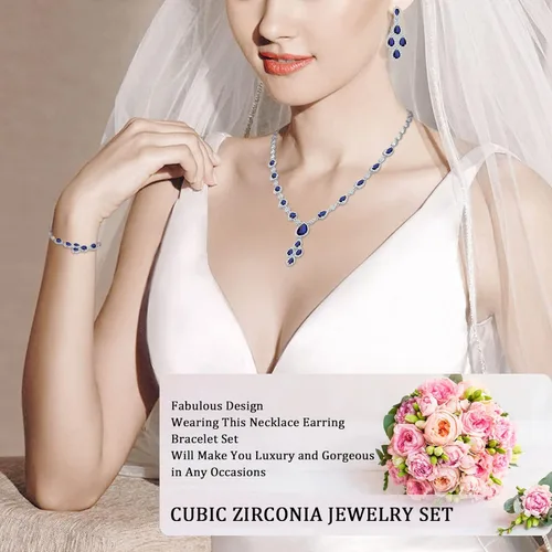 Vista 4 de Wedding Jewelry Set for Bride Bridal Jewelry Set for Wedding Cubic Zirconia Necklace Earrings Bracelet Sets for Bride Silver Jewelry Set for Women