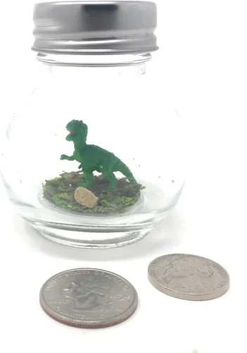 Vista 6 de Mini escritorio de dinosaurio de 1 pulgada T-Rex verde para mascotas con certificado de adopción