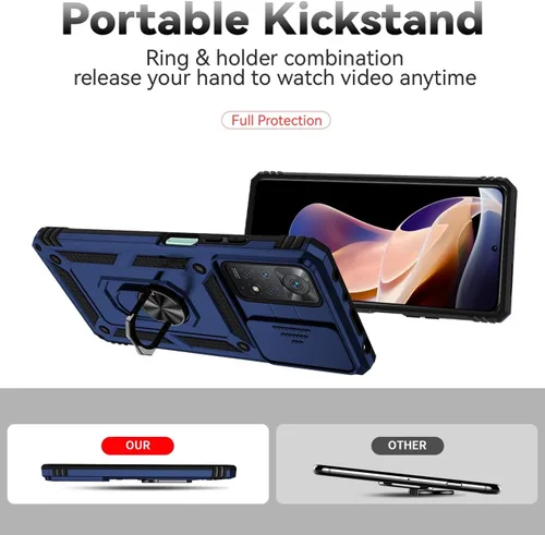 Vista 4 de Funda para Redmi Note 11 Pro 4G/5G/Redmi Note 11E Pro con protector de pantalla de vidrio templado y cubierta de cámara deslizante, anillo magnético