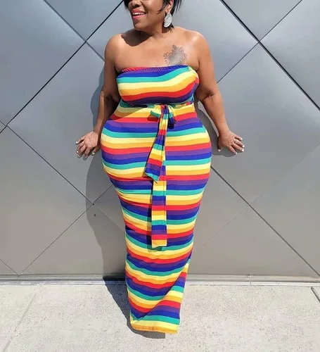 Vista 2 de Las mujeres más tamaño sexy de dos piezas trajes impresos fuera del hombro corbata cintura tubo vestido vestido Maxi Cardigan conjunto chándal
