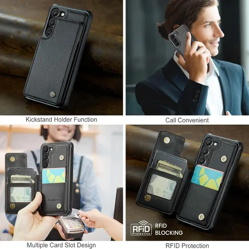 Vista 3 de Vinich - Funda tipo cartera para Samsung Galaxy S23 con tarjetero, color negro Ranuras de crédito con bloqueo RFID, soporte para teléfono a prueba