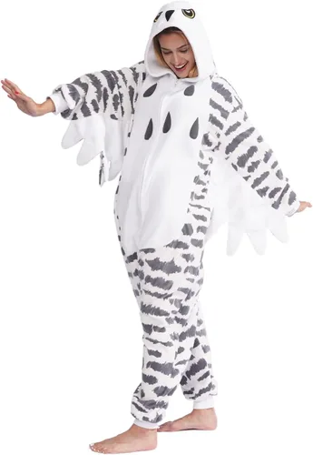 Vista 6 de Unisex Adult Snowy owl Onesie One Piece Pajamas Animal Christmas Costume Homewear Sleepwear for Women men