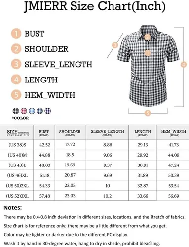 Vista 6 de JMIERR Camisas casuales con botones para hombre, de manga corta, 100% algodón, a cuadros para hombre