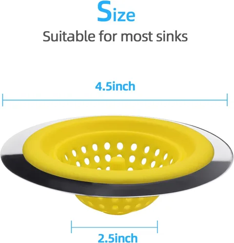 Vista 2 de Juego de 2 coladores de cocina de silicona inoxidable, escurridor de fregadero de cocina de silicona flexible, borde ancho grande de 4.5 pulgadas