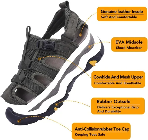 Vista 2 de MGGMOKAY Sandalias de cuero para hombre con punta cerrada para senderismo, caminar, agua, playa, atlético, al aire libre, pescador
