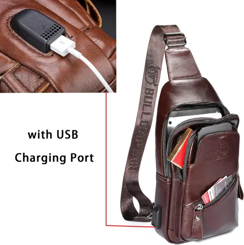 Vista 126 de LUKZIJAES Bolso bandolera de cuero genuino para hombre