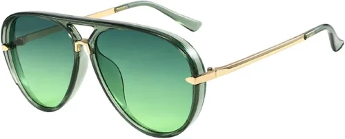 Vista 2 de Gafas de sol de gran tamaño de piloto para mujer, marco grande, gafas de sol de moda con marco de metal, sombras ovaladas Verde
