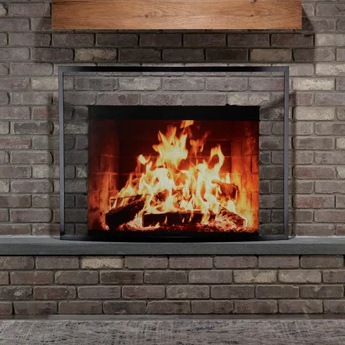 Vista 6 de UniFlame, S-1042, pantalla negra curvada de la chimenea del hierro forjado del solo panel
